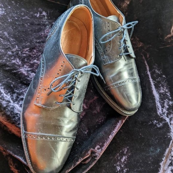 Leather Dress Shoes - Fine Men's Brogue Cap-Toe Oxfords, Top Quality - Picture 2 of 15